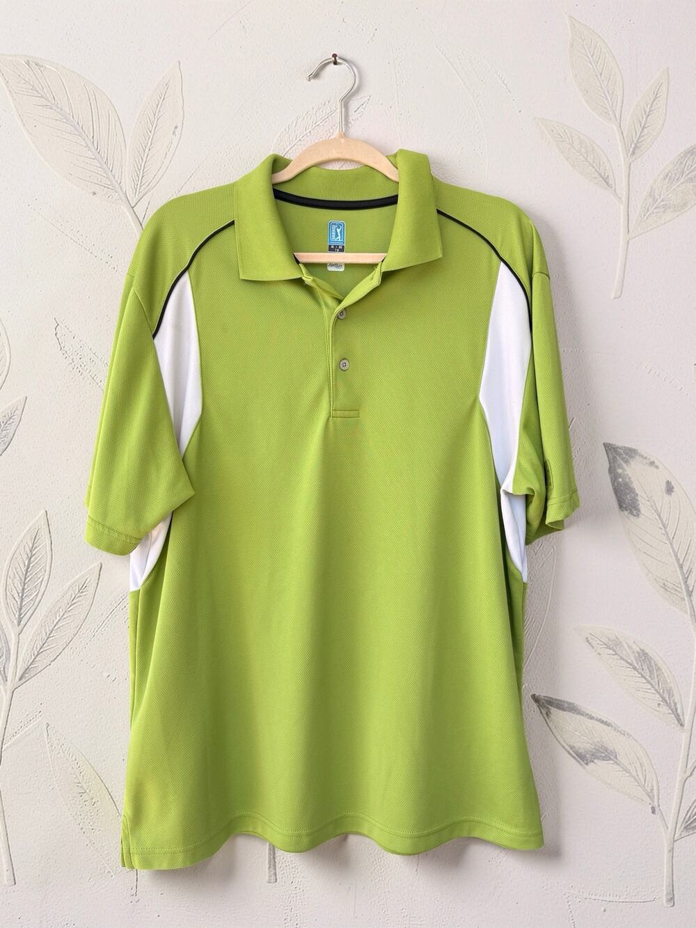 PGA TOUR Airflux Mens XL Golf Polo Peridot Green White Colorblock Performance